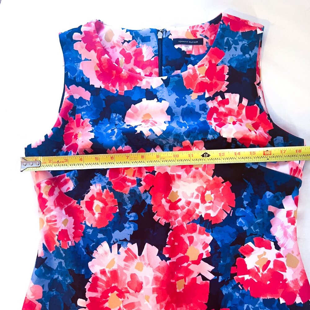 Tommy Hilfiger navy floral scuba sheath dress! Size 12 Navy blue red pink - Picture 7 of 11